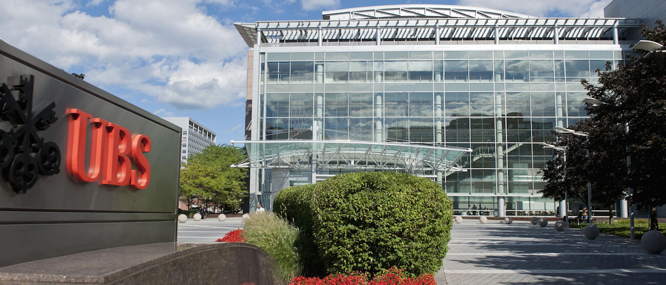 UBS facility with sign in front